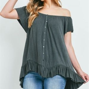 Charcoal Boho style off shoulder tunic top